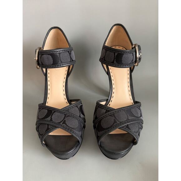 COACH Monogram Open Toe Platform Stacked Heel Open Toe Size 9 Worn Once w/ Box - Picture 3 of 9